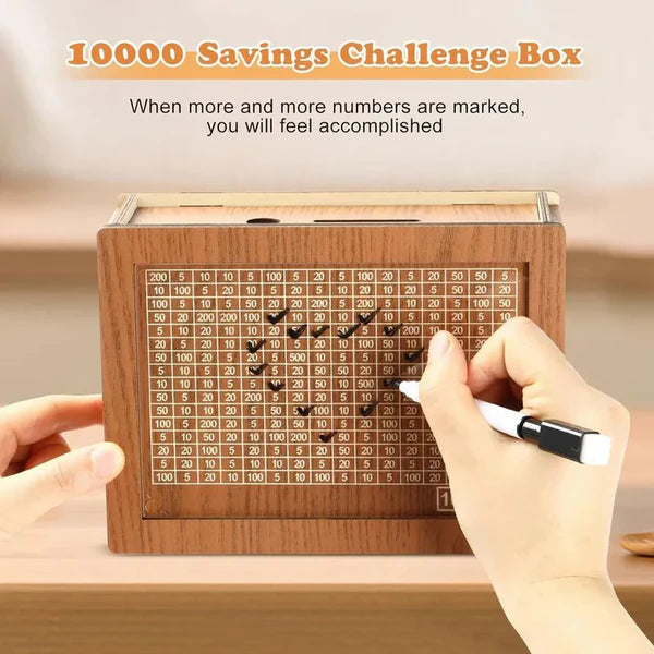 1 Lakh Savings Challenge - Wooden Piggy Bank with Golden frame finishing