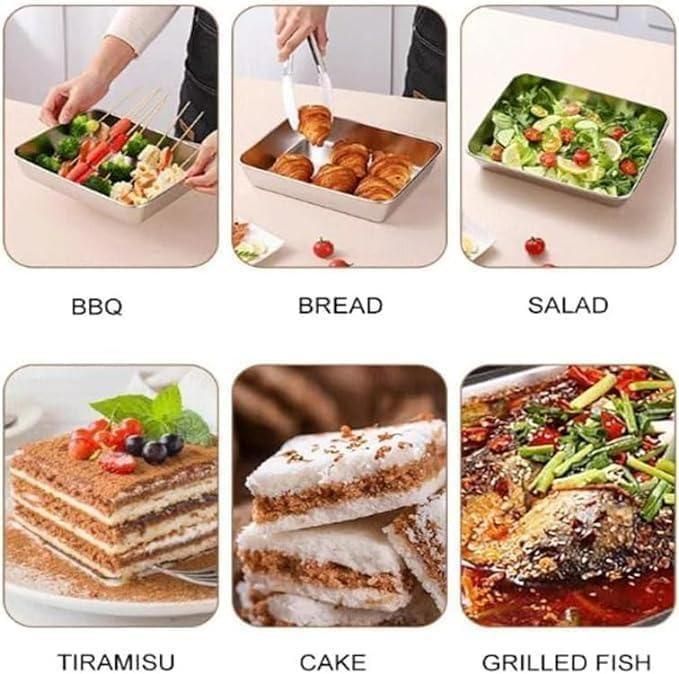 Non Stick Stainless Steel Baking Pan Food Storage Box with Cover (Pack of 4)