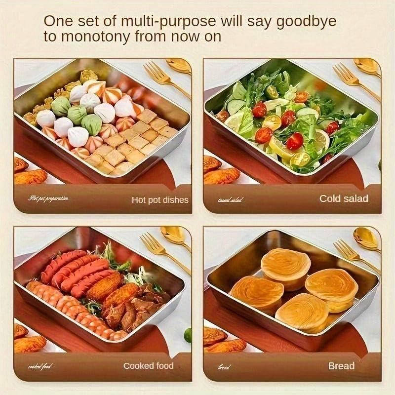 Non Stick Stainless Steel Baking Pan Food Storage Box with Cover (Pack of 4)