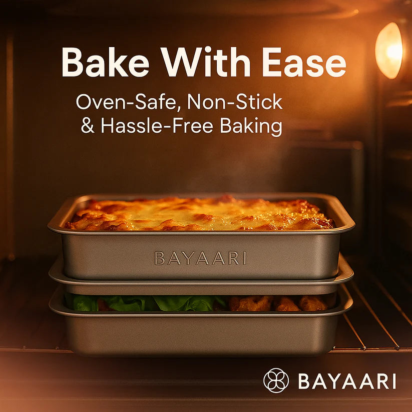 Non Stick Stainless Steel Baking Pan Food Storage Box with Cover (Pack of 4)