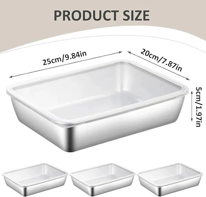 Non Stick Stainless Steel Baking Pan Food Storage Box with Cover (Pack of 4)